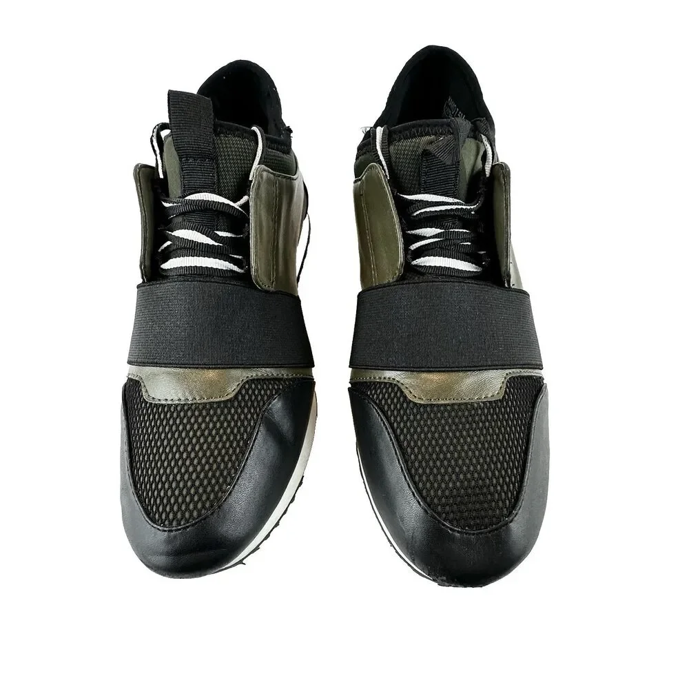 Steve Madden Women's 7.5M - Green & black PU leather sneaker casual shoes KAIYO